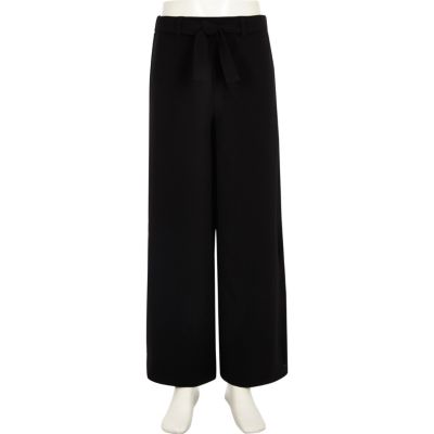 Girls black tie front palazzo trousers